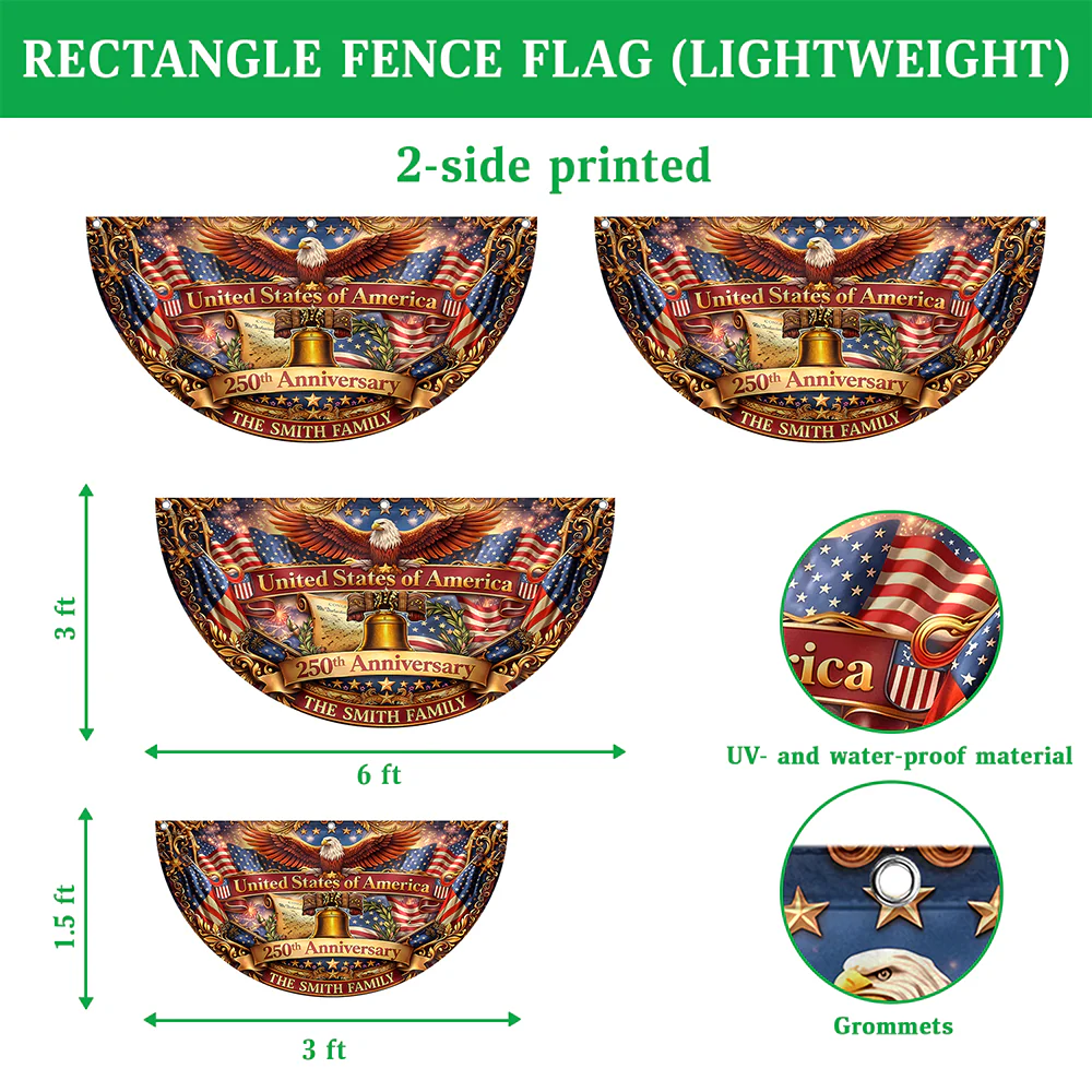 Custom Family Name United States Of America 1776-2026 250th Anniversary Eagle Non-Pleated Fan Flag LM32 669343 - Image 7