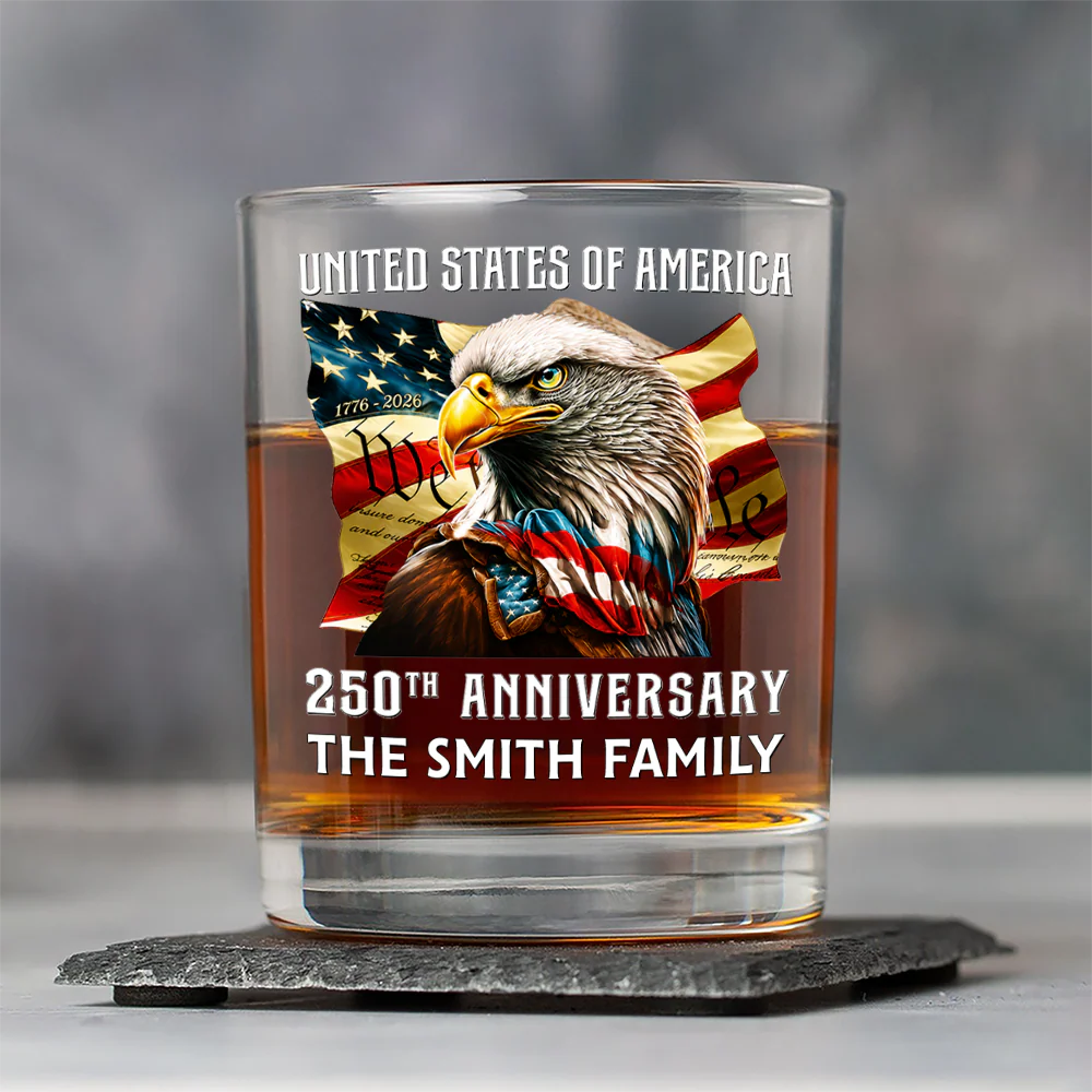 Custom Family Name United States Of America 1776-2026 250th Anniversary Eagle Whiskey Glass LM32 669349 - Image 4