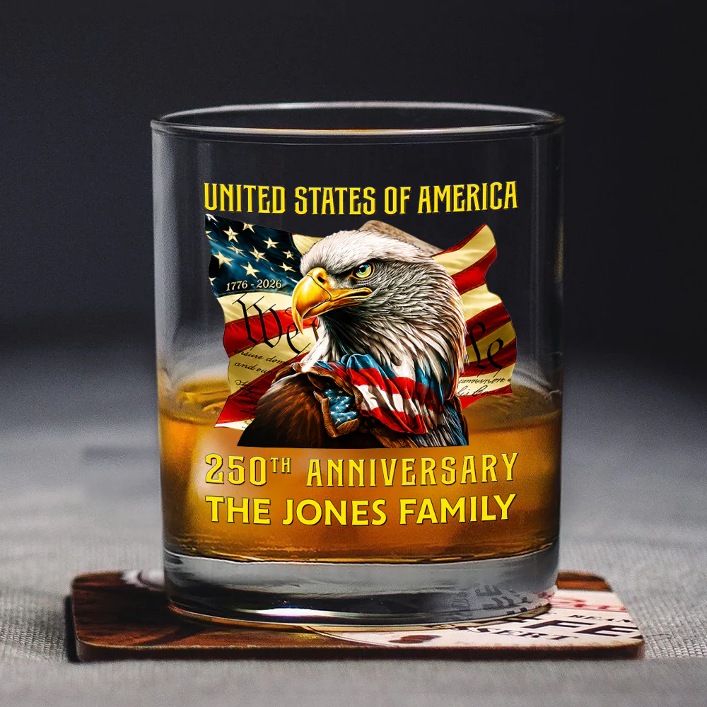 Custom Family Name United States Of America 1776-2026 250th Anniversary Eagle Whiskey Glass LM32 669349 - Image 5