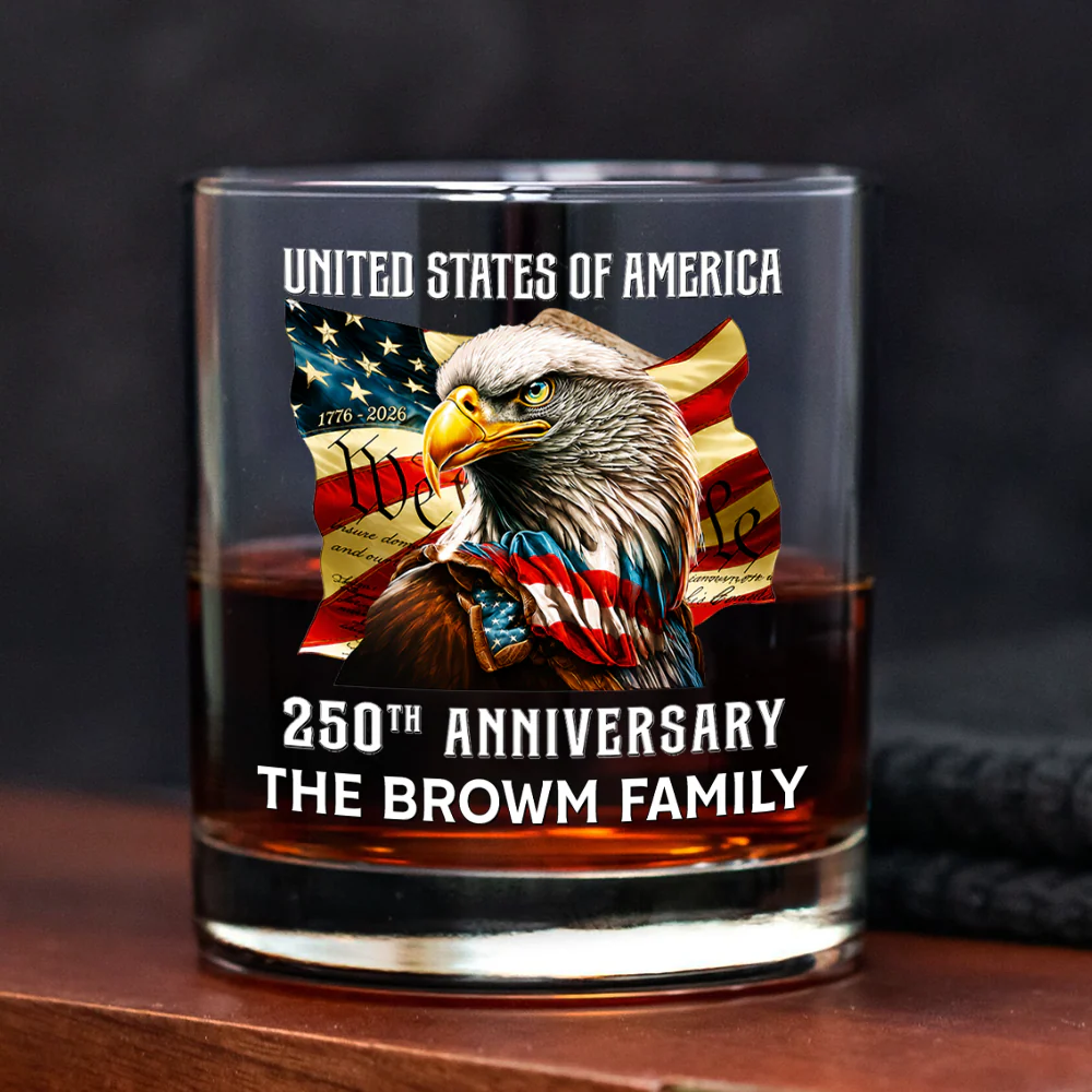 Custom Family Name United States Of America 1776-2026 250th Anniversary Eagle Whiskey Glass LM32 669349 - Image 6