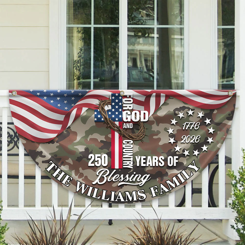 Custom Family Name USA 250th Anniversary 1776–2026 Camo Non-pleated Fan Flag HO82 901506 - Image 3