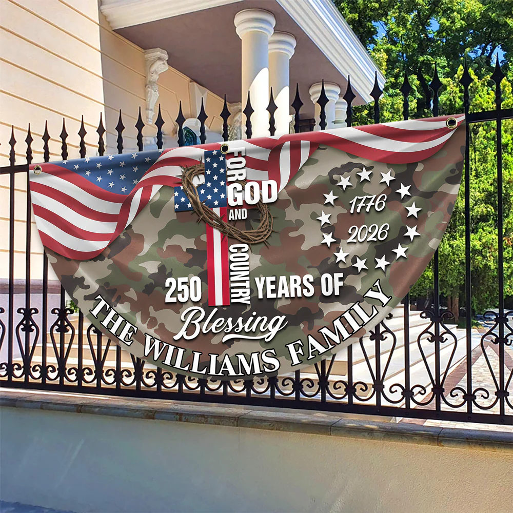 Custom Family Name USA 250th Anniversary 1776–2026 Camo Non-pleated Fan Flag HO82 901506 - Image 4