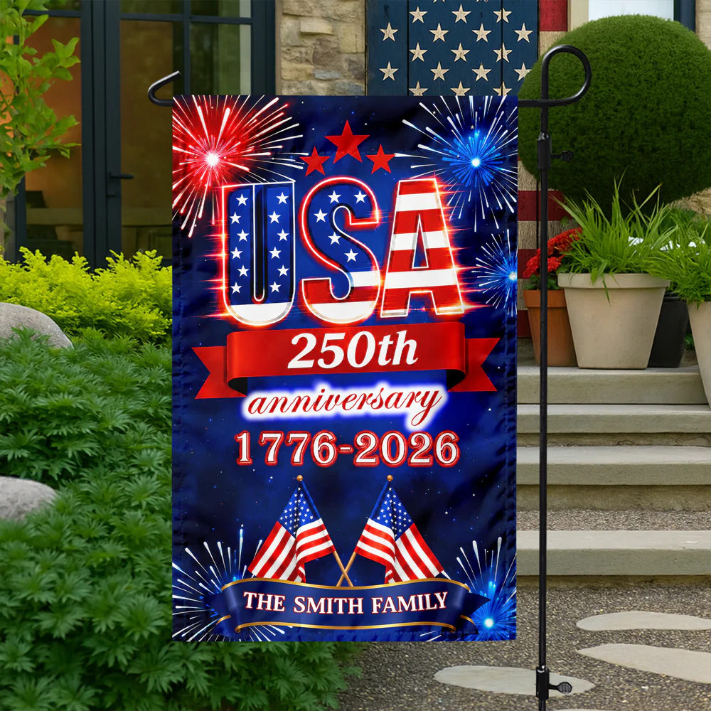 Custom Family Name USA 250th Anniversary 1776-2026 Fireworks Garden Flag LM32 669179 - Image 2