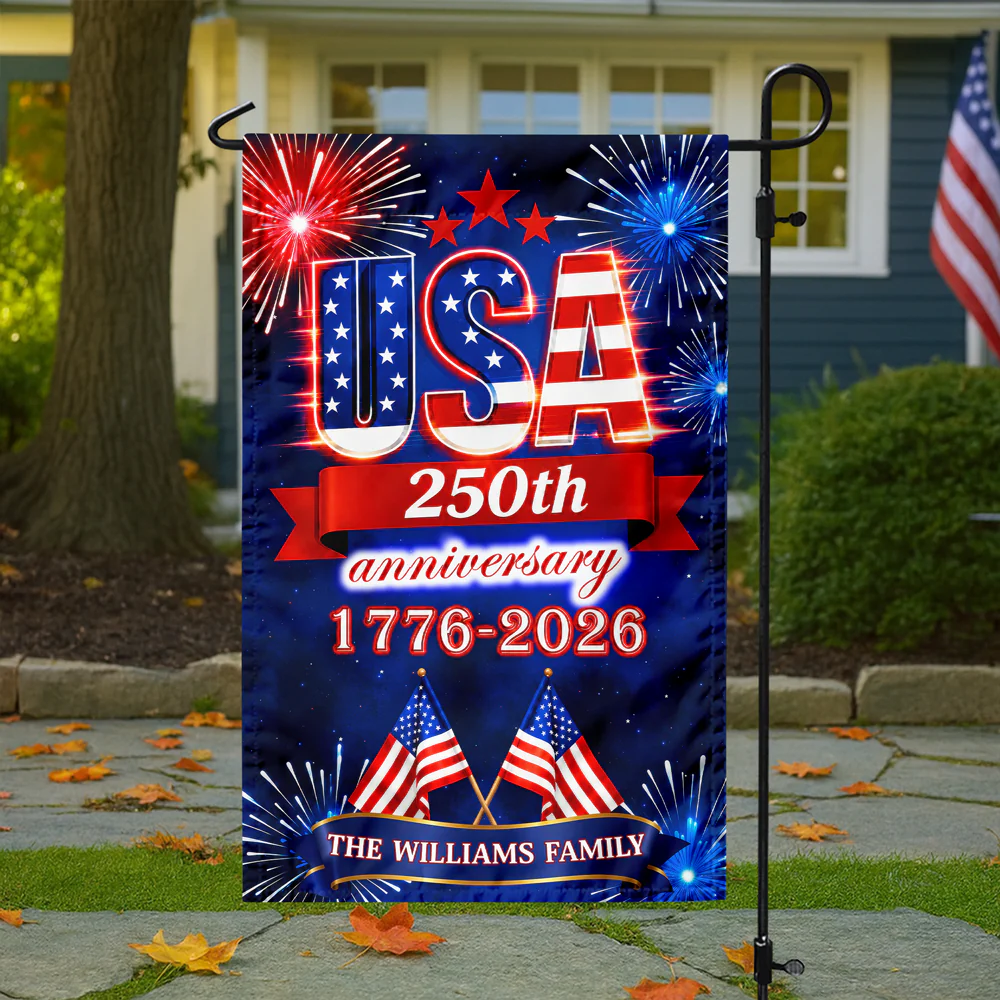 Custom Family Name USA 250th Anniversary 1776-2026 Fireworks Garden Flag LM32 669179 - Image 3