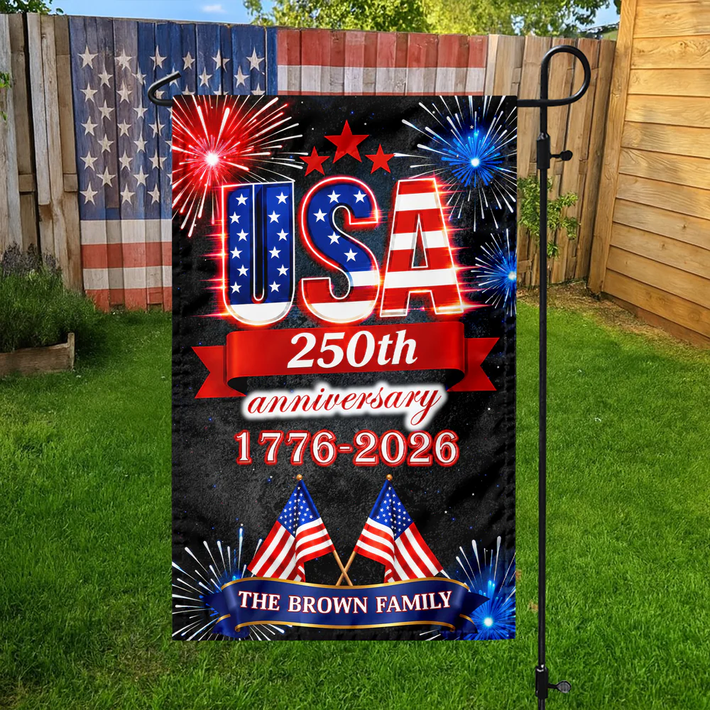Custom Family Name USA 250th Anniversary 1776-2026 Fireworks Garden Flag LM32 669179 - Image 4