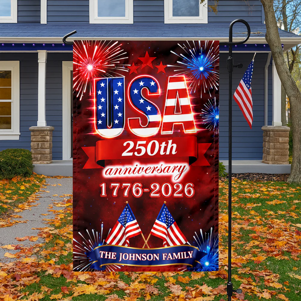 Custom Family Name USA 250th Anniversary 1776-2026 Fireworks Garden Flag LM32 669179 - Image 5