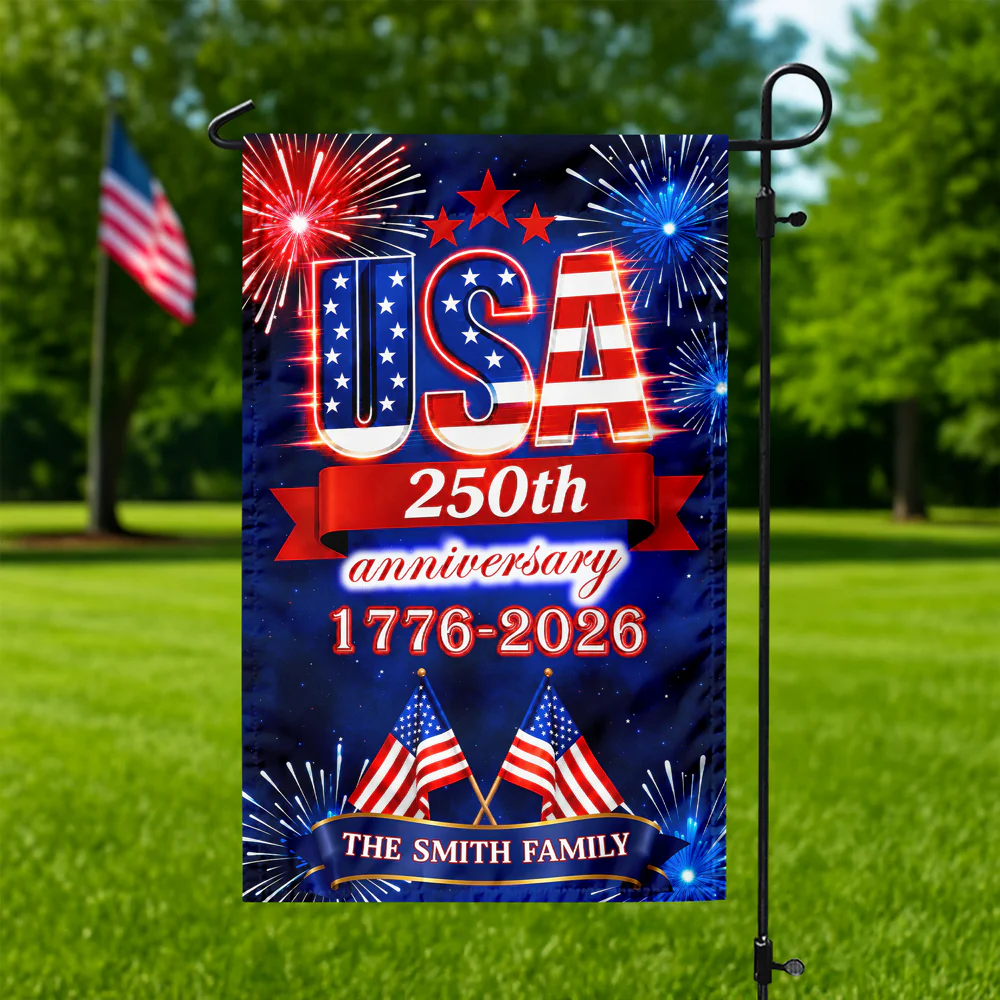 Custom Family Name USA 250th Anniversary 1776-2026 Fireworks Garden Flag LM32 669179 - Image 8