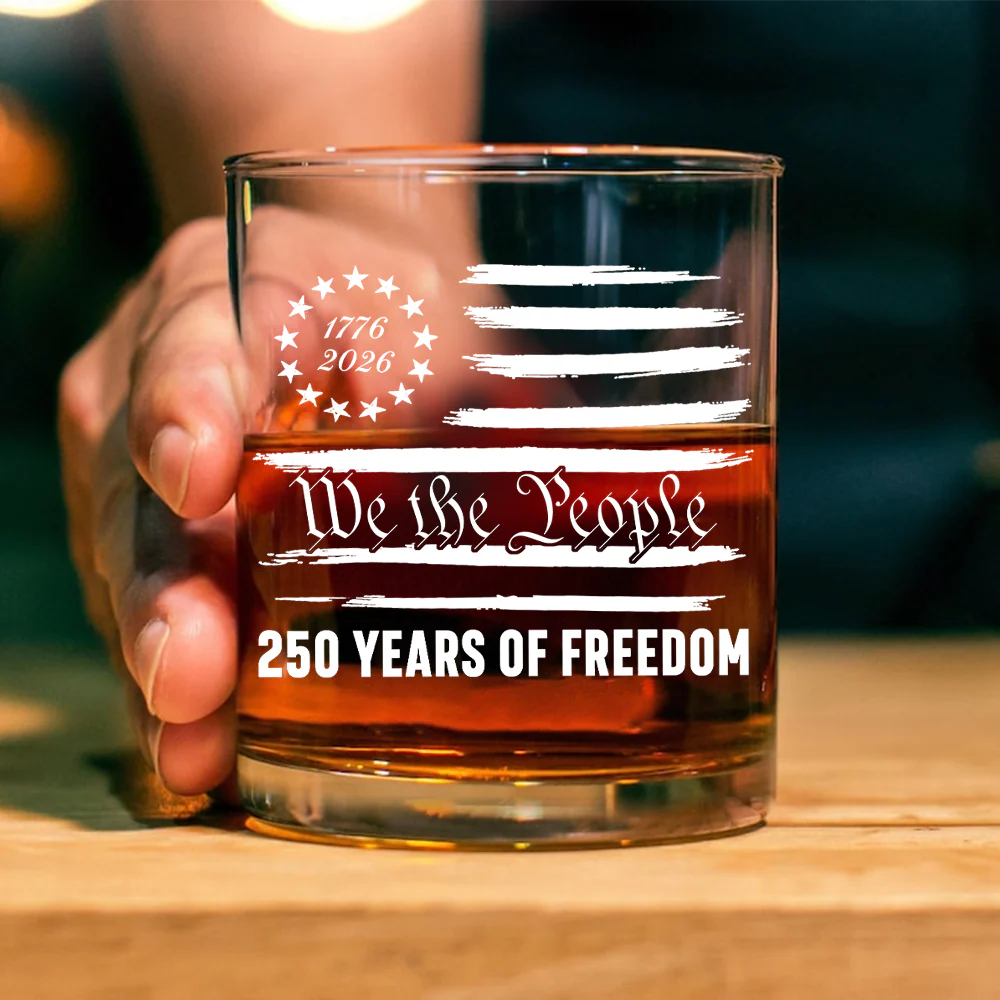 Custom Family Name We The People 250 Years of Freedom 1776-2026 America Flag Whiskey Glass LM32 669347 - Image 2