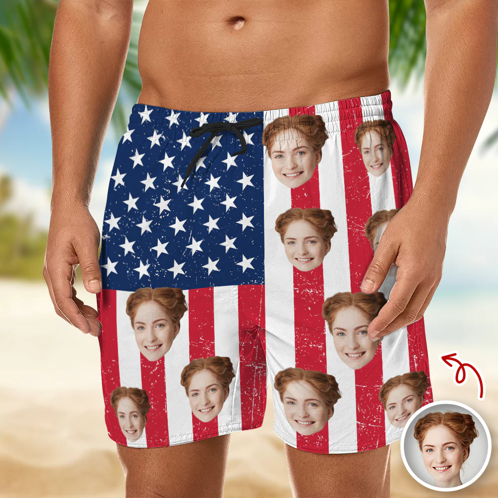 Custom Funny Face American Flag Beach Shorts - Personalized Summer Gift LM32 899873 - Image 4