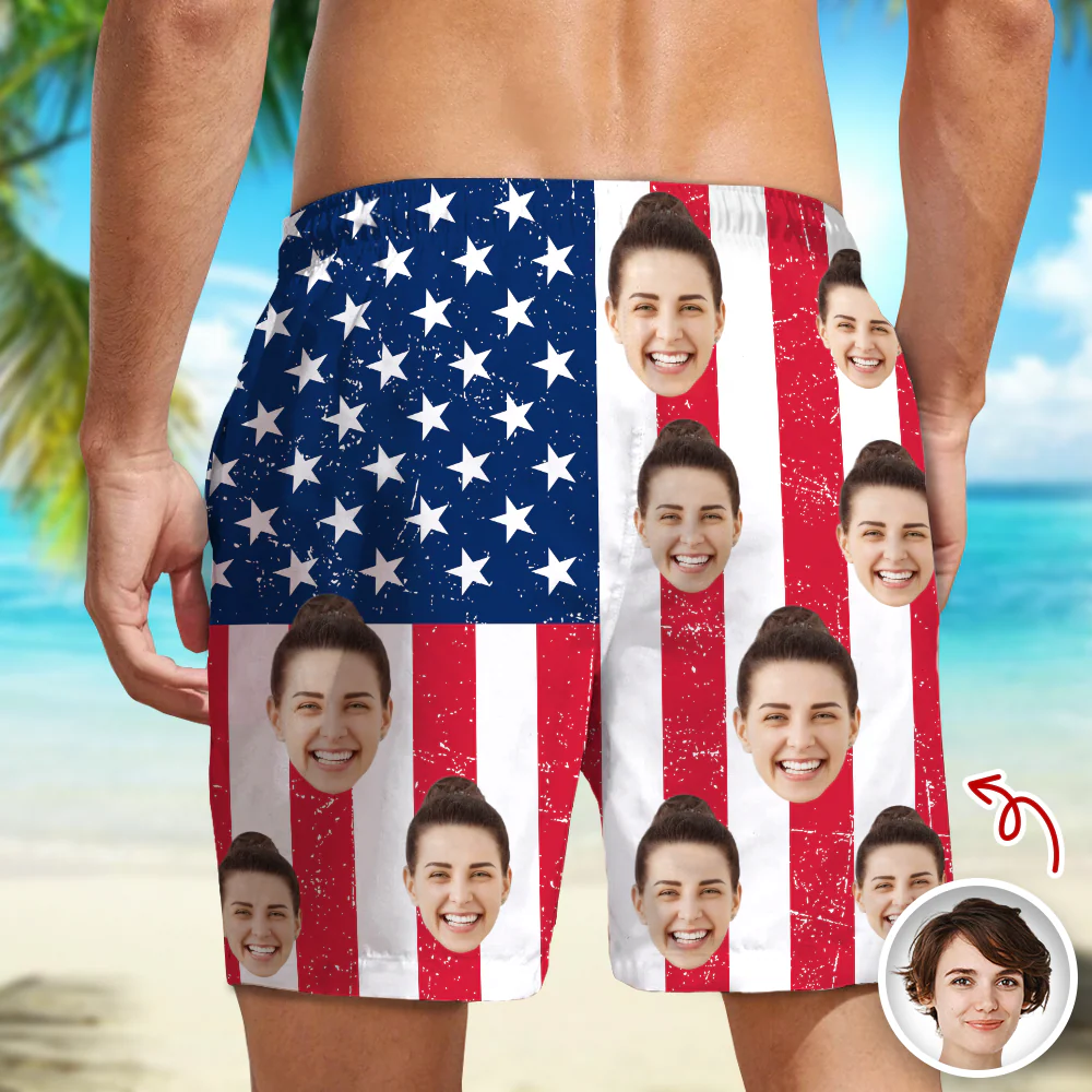 Custom Funny Face American Flag Beach Shorts - Personalized Summer Gift LM32 899873 - Image 5
