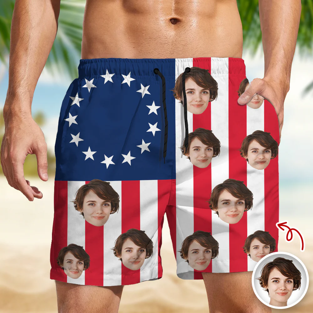 Custom Funny Face American Flag Beach Shorts - Personalized Summer Gift LM32 899873 - Image 7