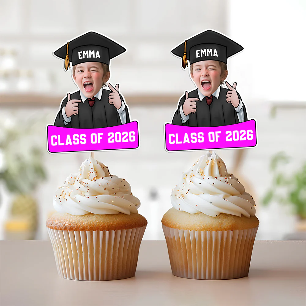 Custom Funny Face Class of 2026 Cupcake Toppers, Personalized Photo Graduation Party Favors LM32 899423 - Image 6