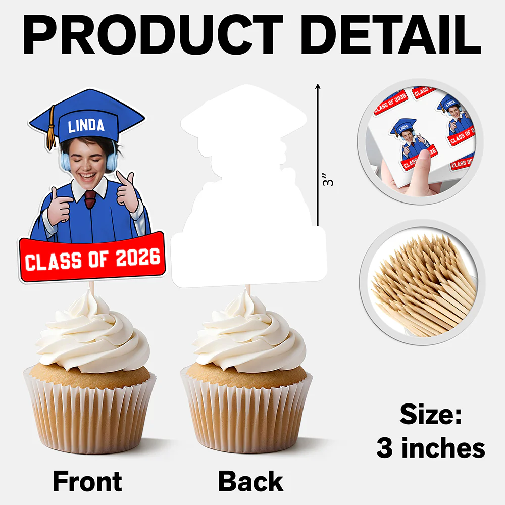 Custom Funny Face Class of 2026 Cupcake Toppers, Personalized Photo Graduation Party Favors LM32 899423 - Image 8
