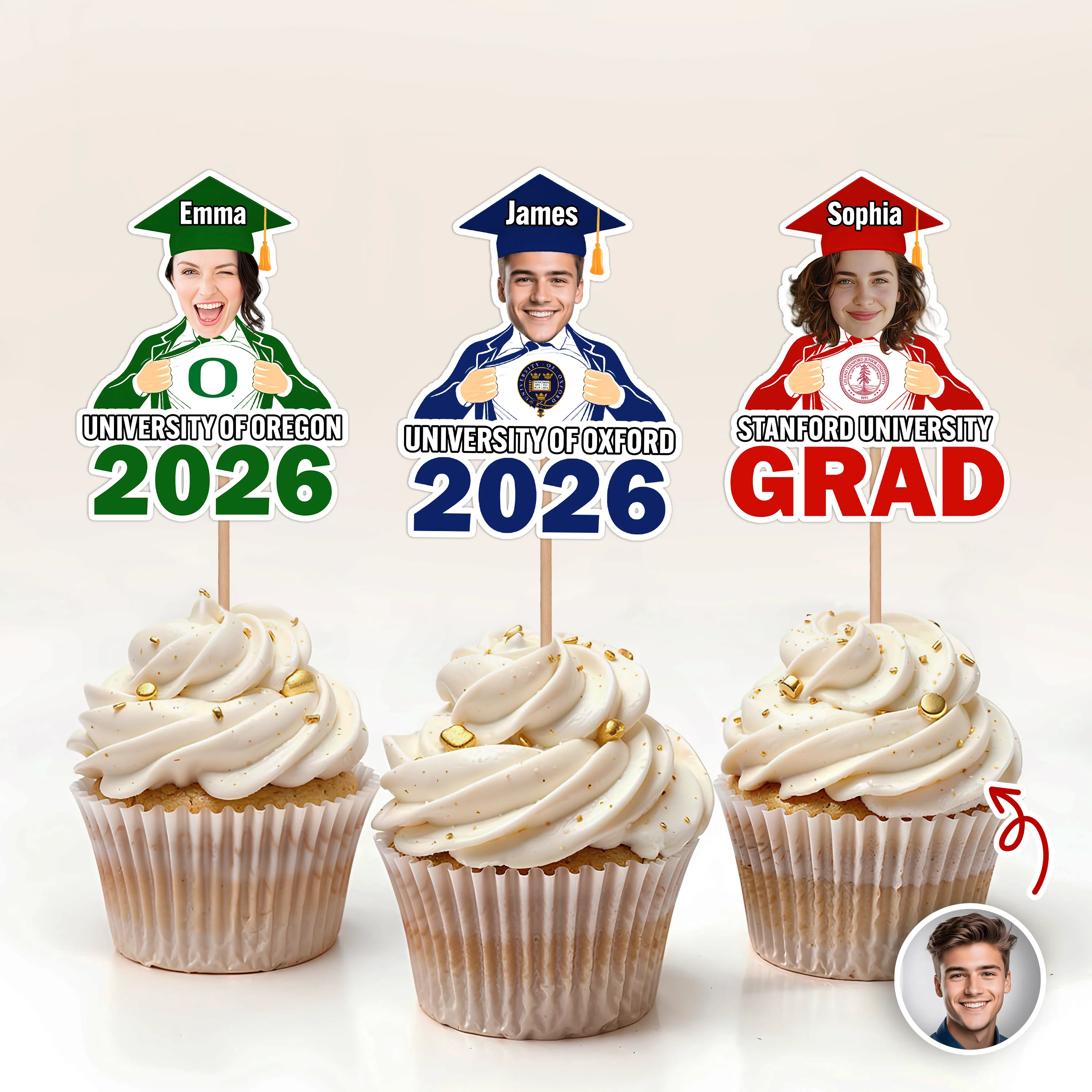 Custom Funny Face Class of 2026 Graduation Cupcake Topper LM32 899149 - Image 7