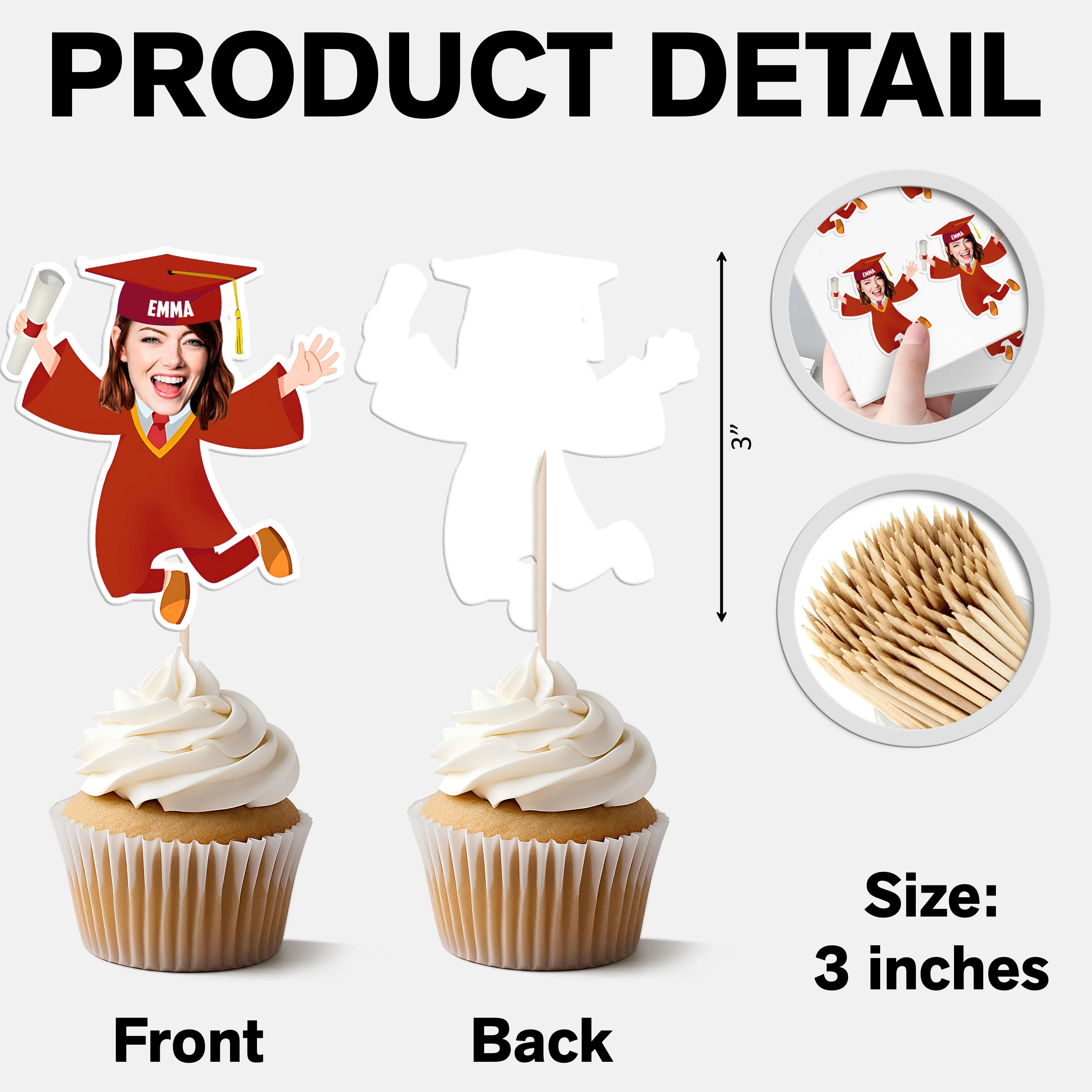 Custom Funny Face Graduation Decoration Cupcake Toppers HA75 920066 - Image 7