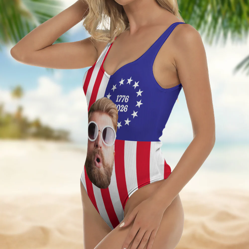 Custom Funny Face Swimsuit America Flag Gift For Her LM32 899871 - Image 2