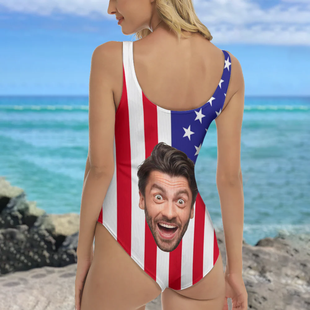 Custom Funny Face Swimsuit America Flag Gift For Her LM32 899871 - Image 4