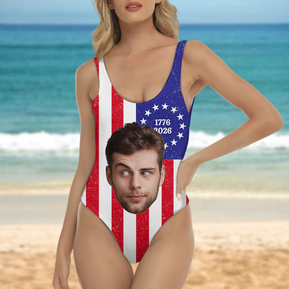 Custom Funny Face Swimsuit America Flag Gift For Her LM32 899871 - Image 7