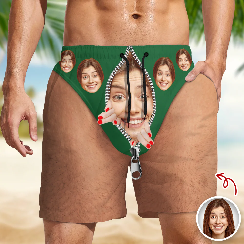Custom Funny Face Zipper Beach Shorts – Personalized Gift for Boyfriend, Husband LM32 669457 - Image 4