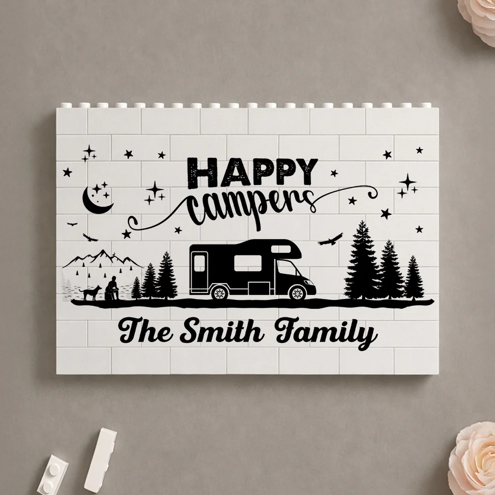 Custom Happy Campers Building Block Plaque - Personalized Camping Gift For Families TH10 170467 - Image 2