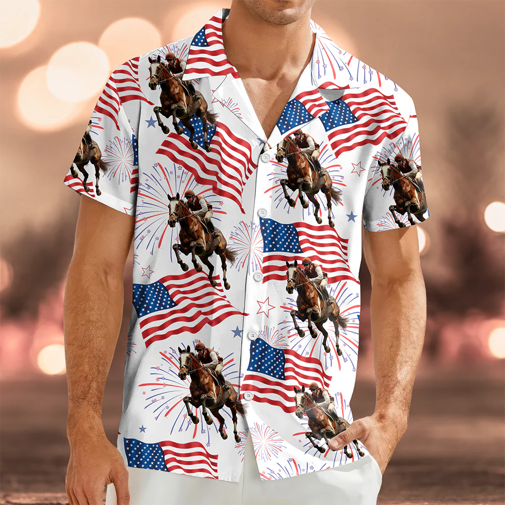 Custom Horse Photo American Flag 250th Anniversary Patriotic Hawaii Shirt TH10 898837 - Image 3