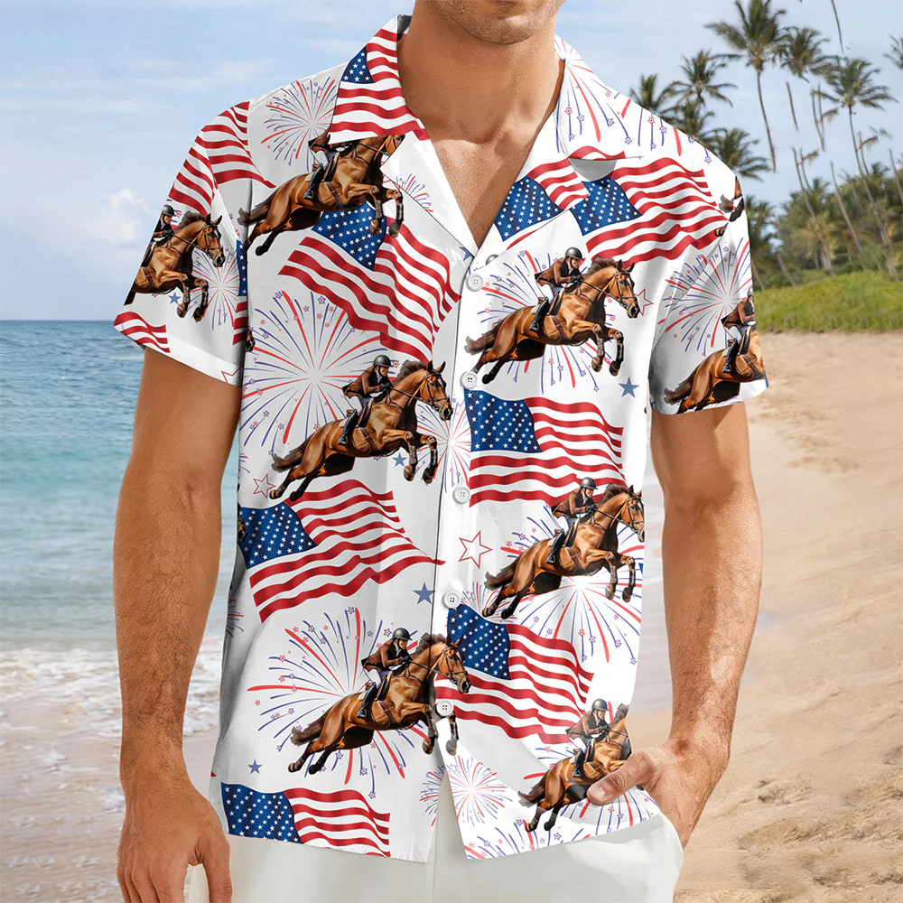 Custom Horse Photo American Flag 250th Anniversary Patriotic Hawaii Shirt TH10 898837 - Image 5