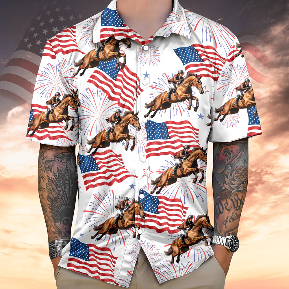 Custom Horse Photo American Flag 250th Anniversary Patriotic Hawaii Shirt TH10 898837 - Image 7