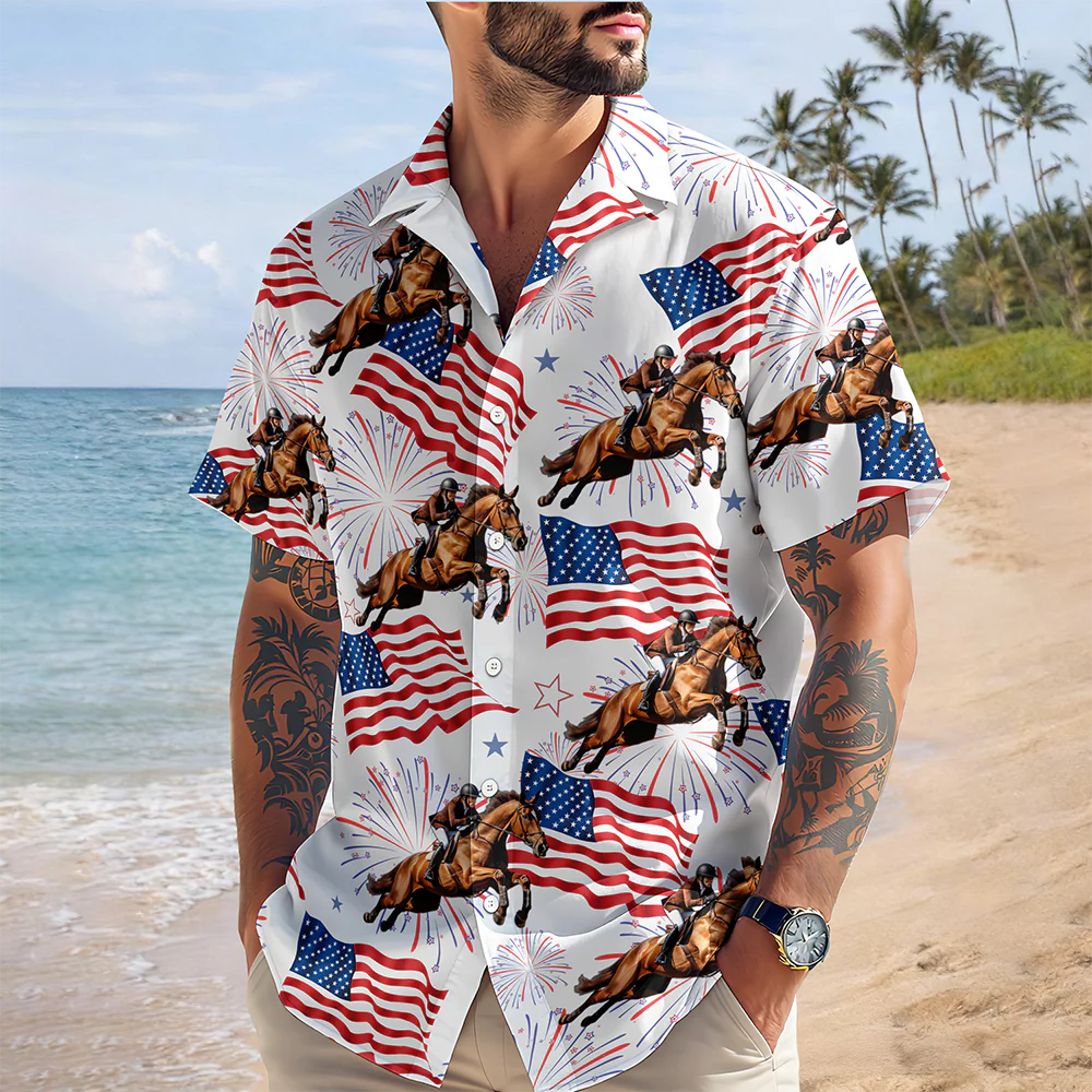 Custom Horse Photo American Flag 250th Anniversary Patriotic Hawaii Shirt TH10 898837 - Image 9