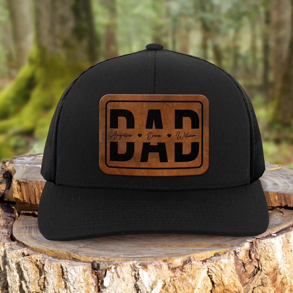 Custom Kid Names Papa Leather Patch Cap, Personalized Gift for Dad HO82 902288 - Image 2