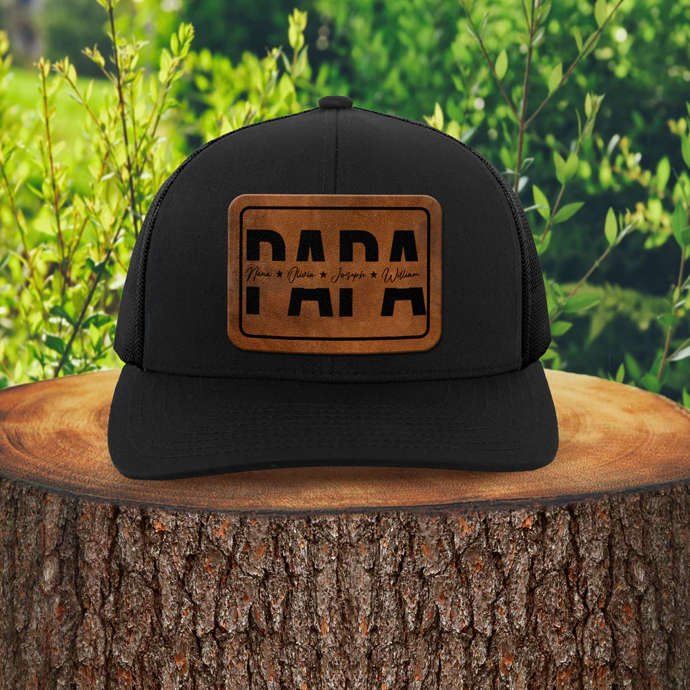 Custom Kid Names Papa Leather Patch Cap, Personalized Gift for Dad HO82 902288 - Image 4