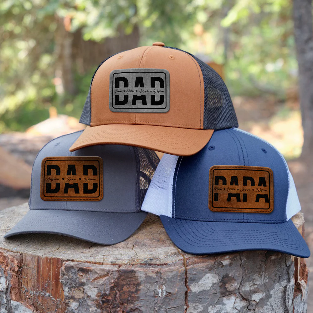 Custom Kid Names Papa Leather Patch Cap, Personalized Gift for Dad HO82 902288 - Image 7