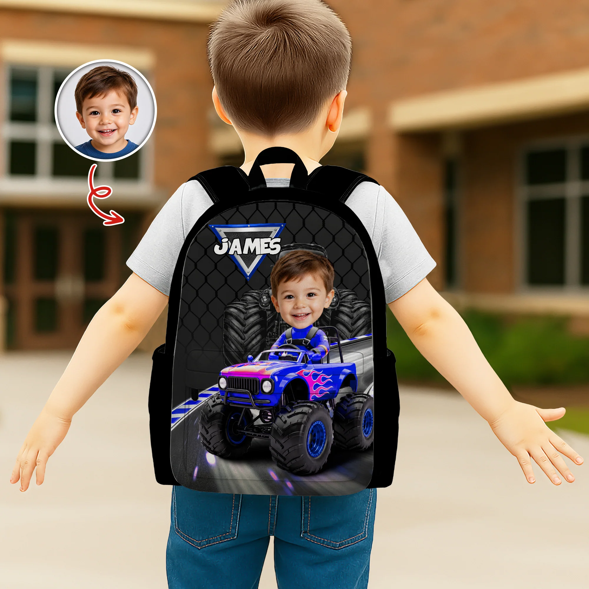 Custom Kid Photo Racing Into Adventure Personalized Backpack HA75 921606 - Image 3