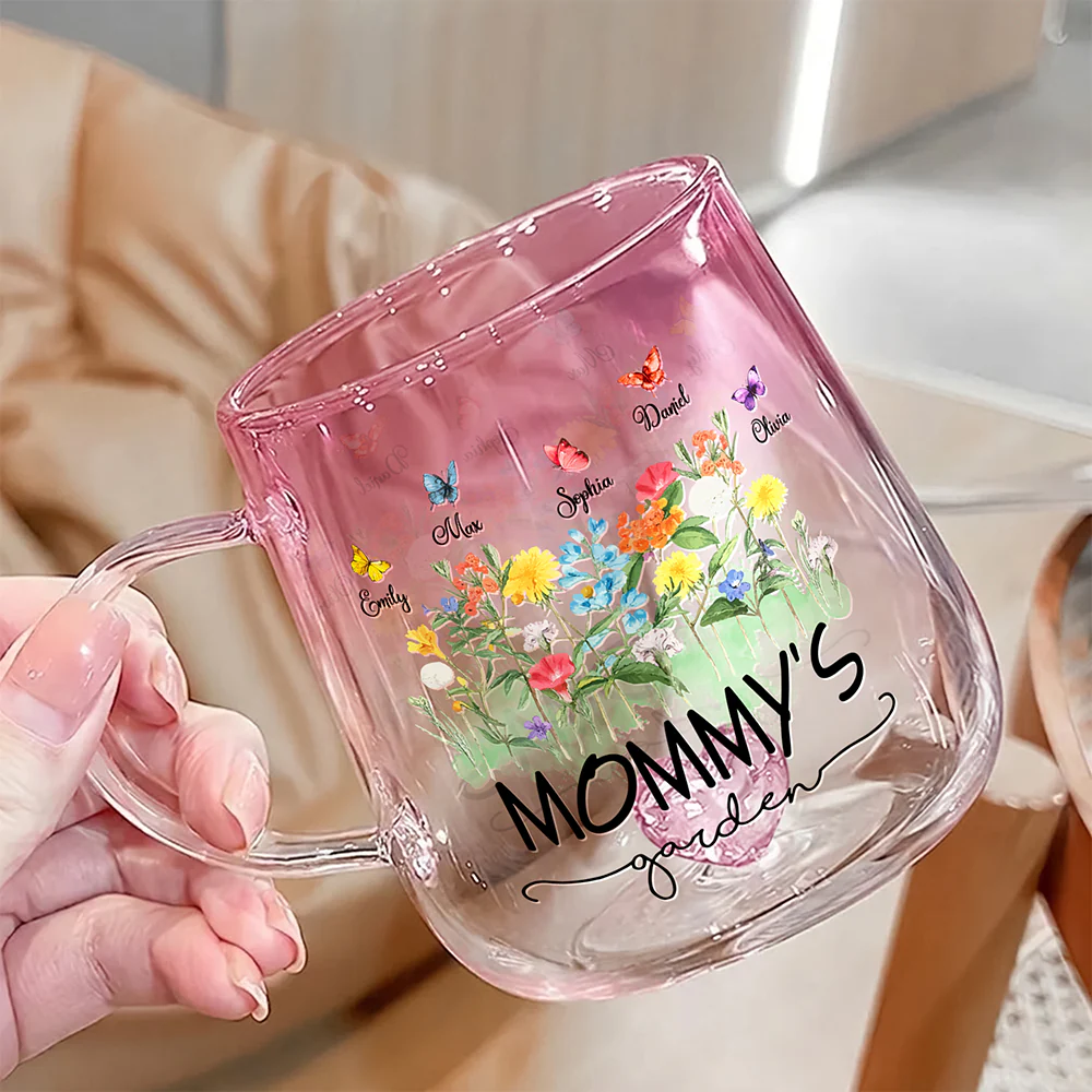 Custom Kids' Names Flower Grandma's Garden Pink Gradient Glass Mug Mother's Day Gifts HO82 901778 - Image 2
