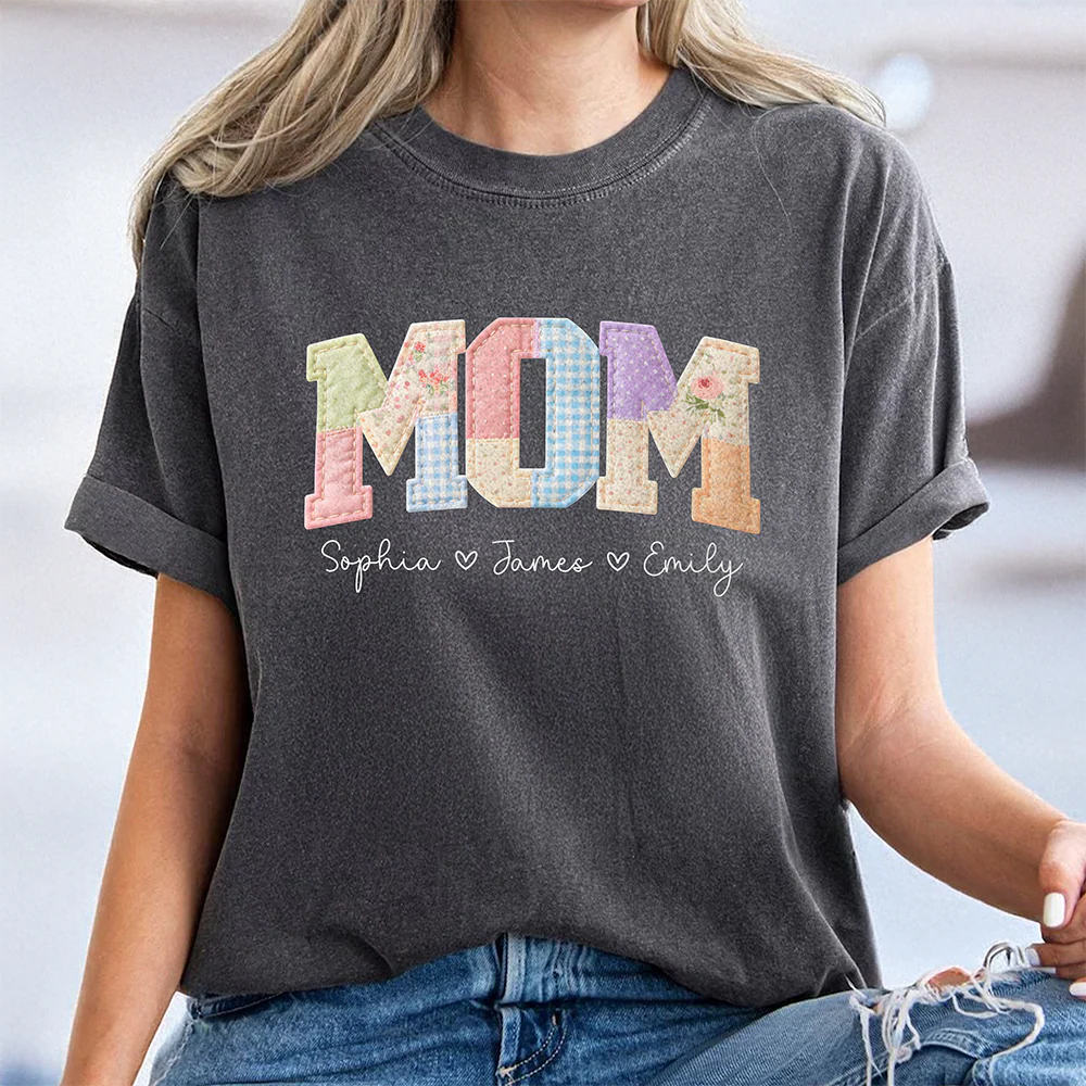 Custom Kids' Names Mom, Gigi Faux Patchwork Comfort Shirt Gift For Mother's Day HO82 902034 - Image 2