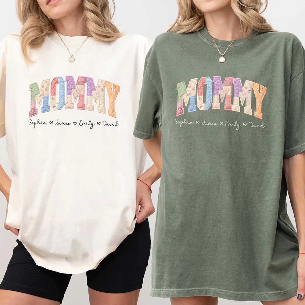 Custom Kids' Names Mom, Gigi Faux Patchwork Comfort Shirt Gift For Mother's Day HO82 902034 - Image 4