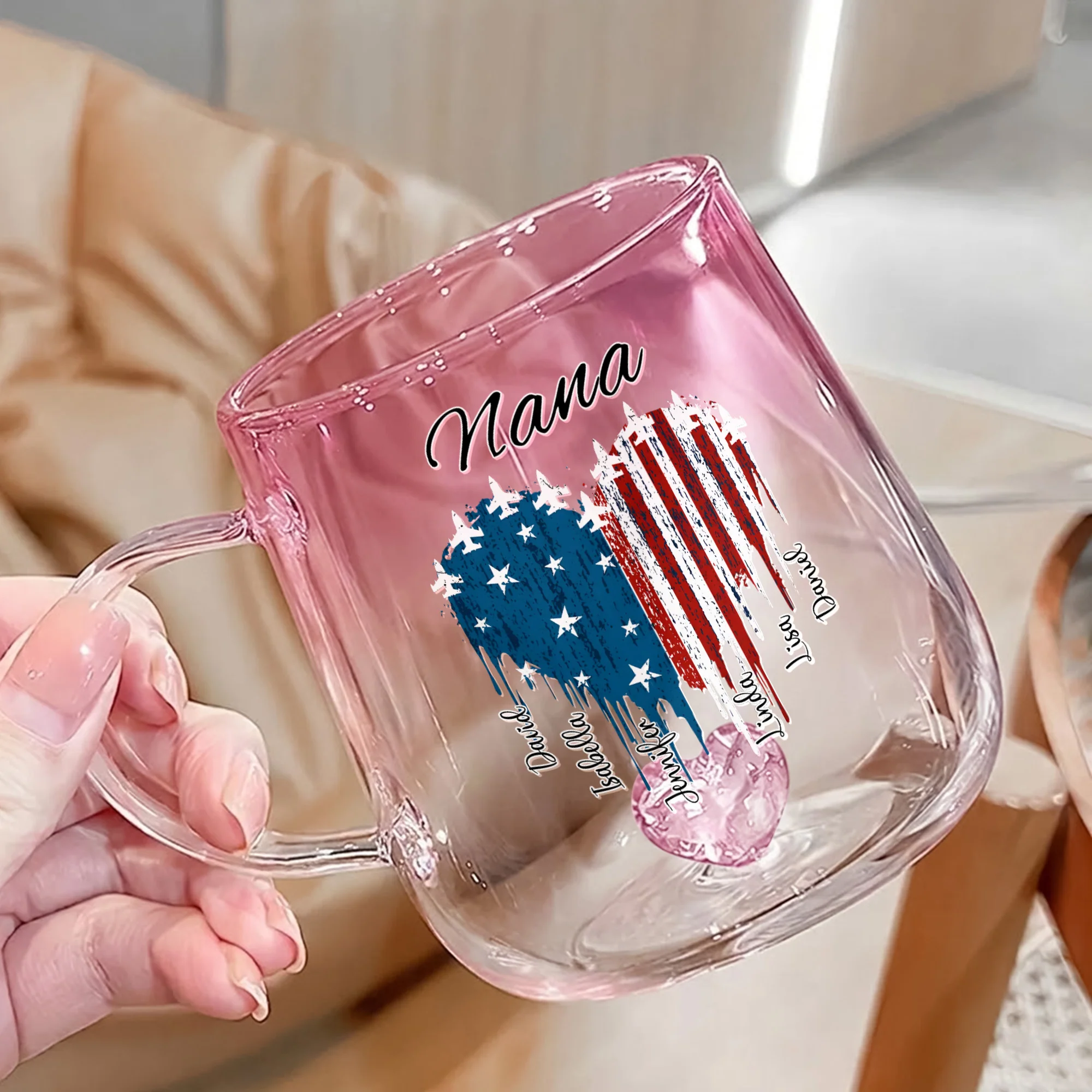 Custom Kids Names Grandma America 250th Anniversary Patriotic Pink Gradient Glass Mug LM32 899563 - Image 3