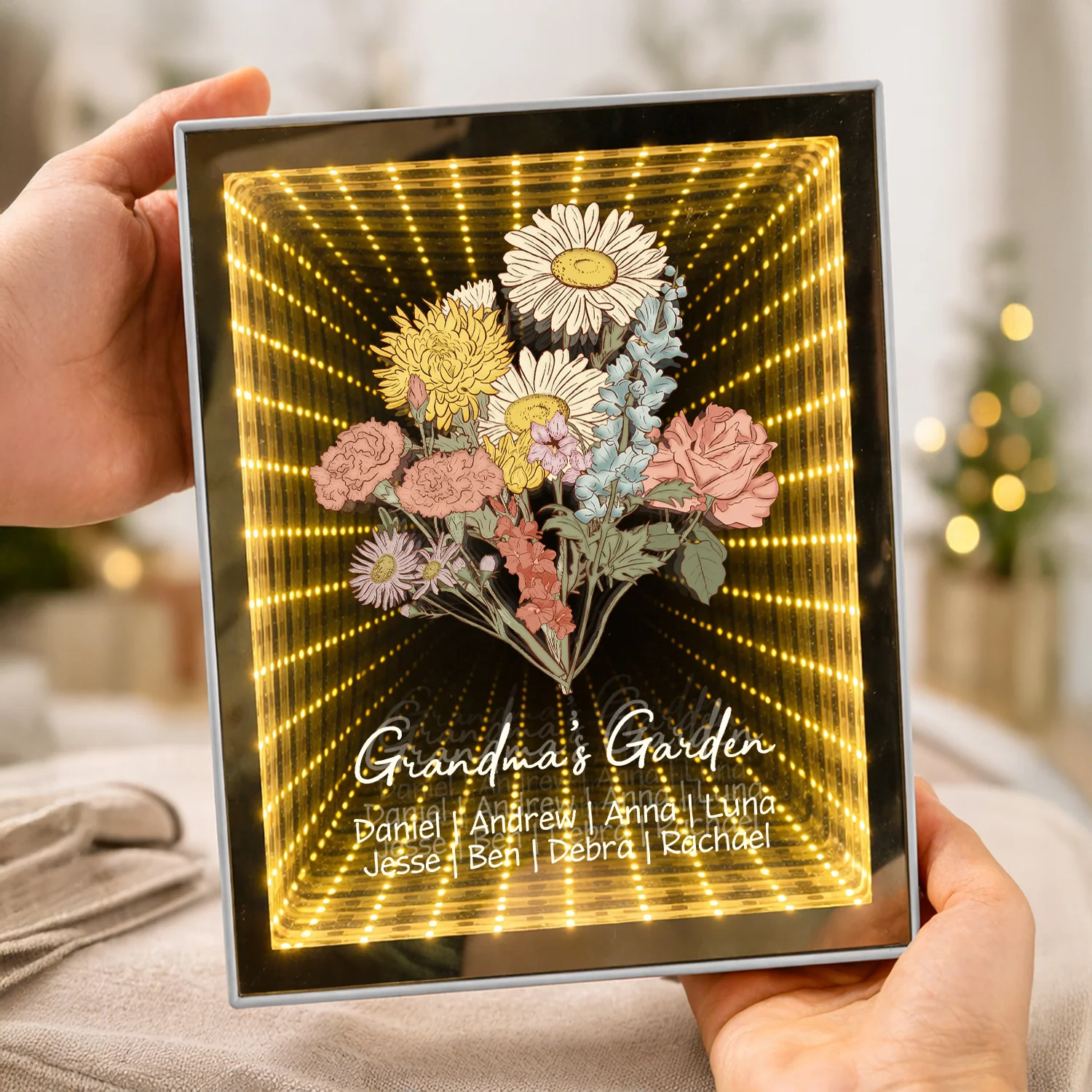 Custom Kids Names Grandma’s Garden Infinity Mirror Light Box – Personalized Family Blossoms Mother’s Day Gift HO82 901952 - Image 3