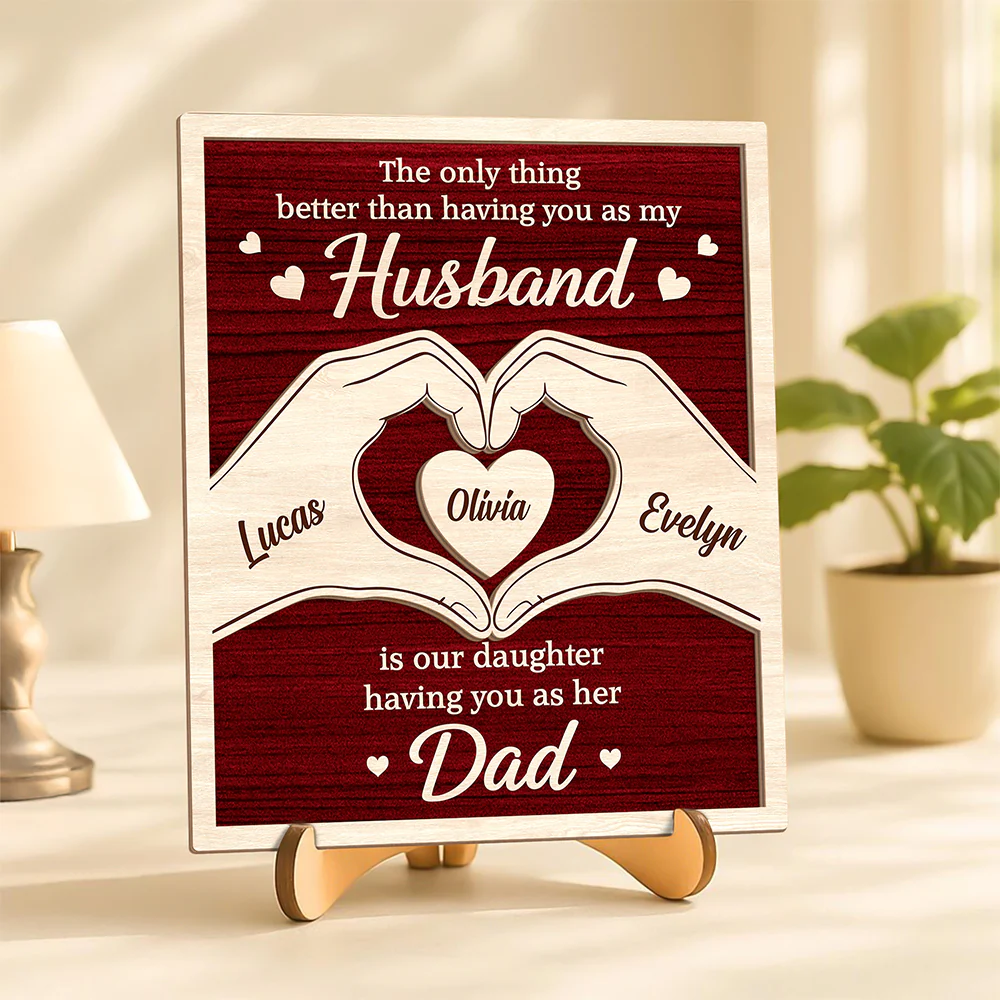 Custom Kids Names Our Kids Having You as Their Dad Is the Best Gift 2-Layered Wooden Plaque With Stand HA75 921422 - Image 4