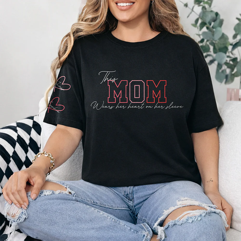 Custom Kids Names This Mama Wears Her Heart On Her Sleeve LM32 899859 - Image 3