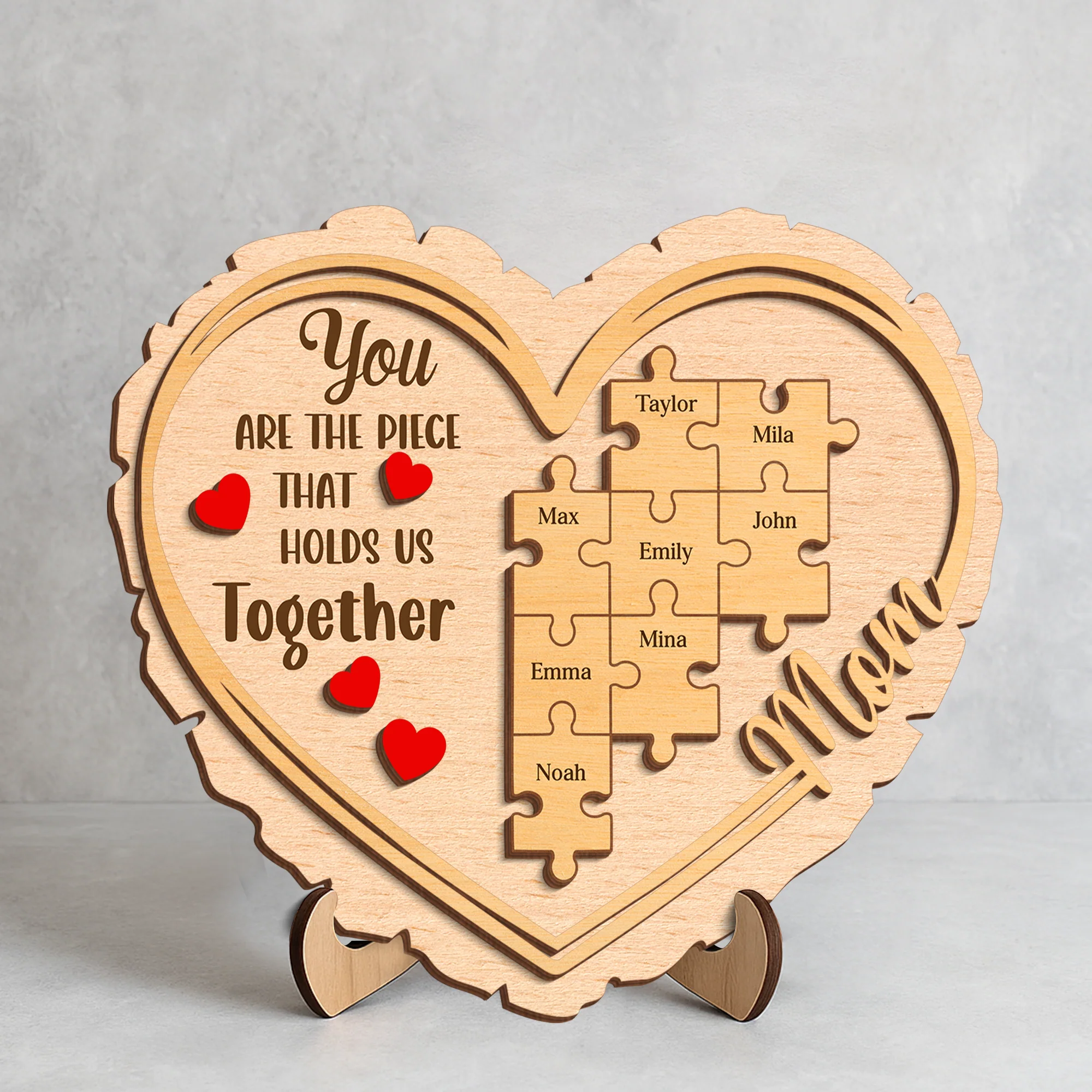 Custom Kids' Names You Are The Piece That Holds Us Together 2-Layered Wooden Plaque Mother's Day Gift CH07 910904 - Image 2