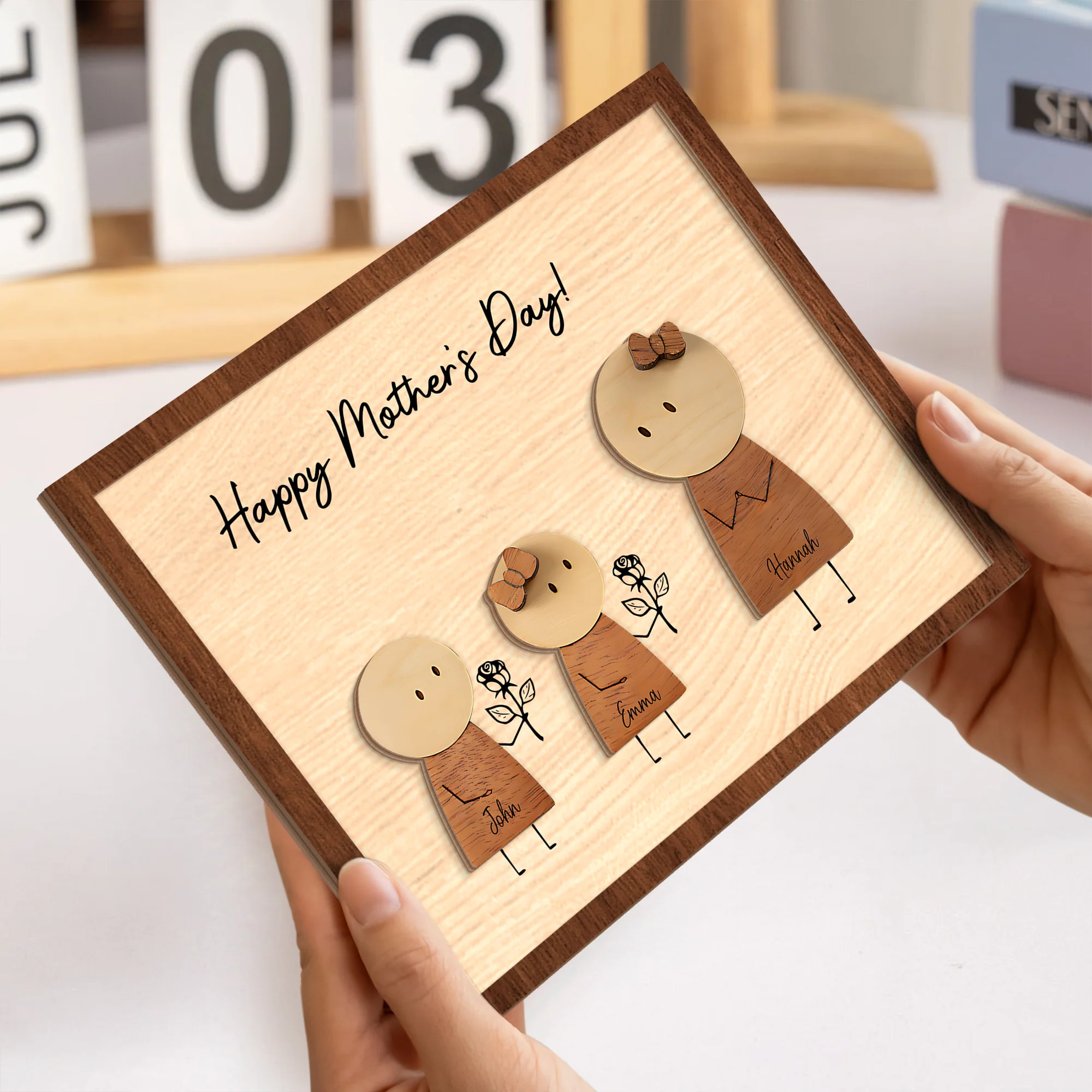Custom Mom and Kids Names Stickman, Personalized Mother’s Day Gift for Mom 2-Layered Wooden Plaque CH07 911146 - Image 5