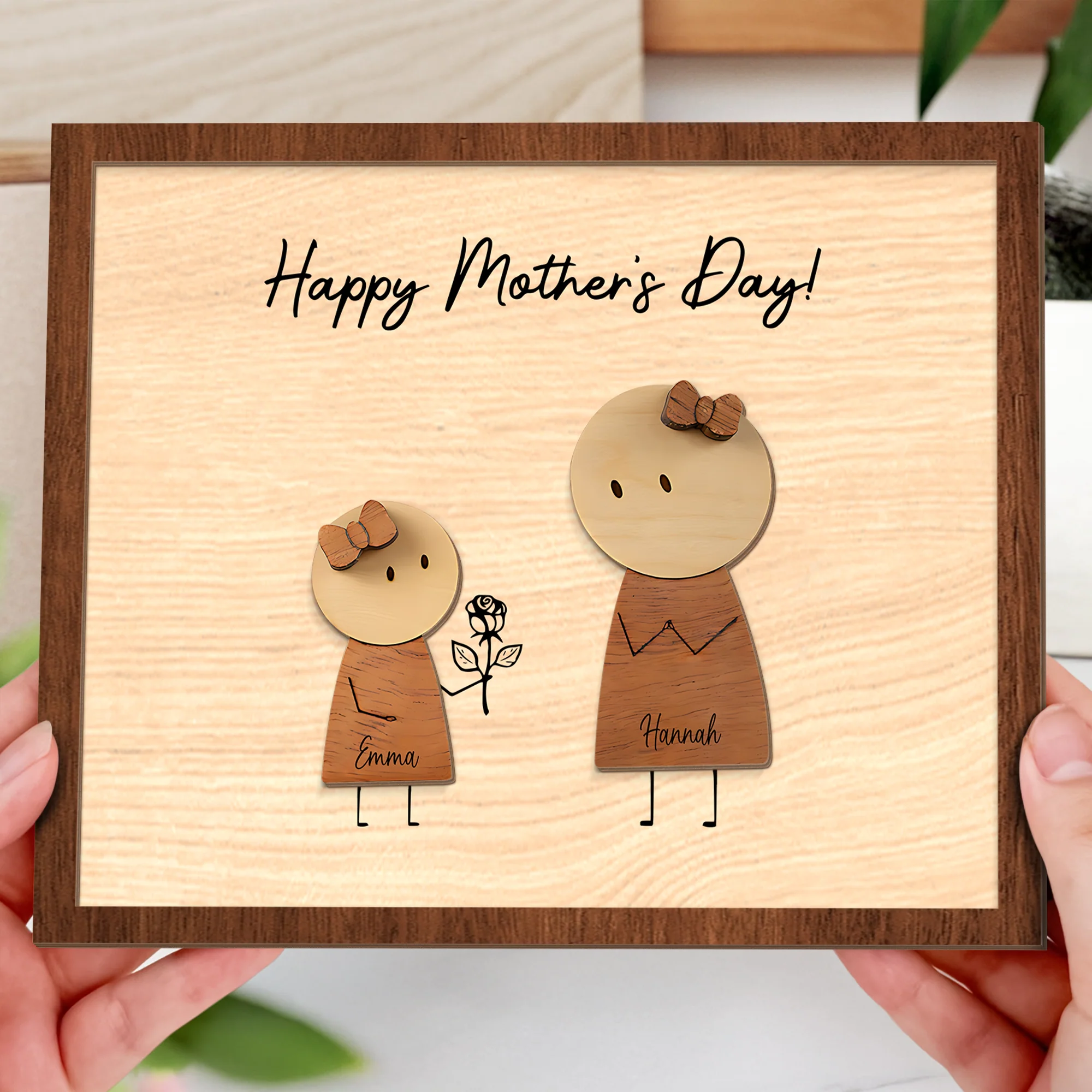 Custom Mom and Kids Names Stickman, Personalized Mother’s Day Gift for Mom 2-Layered Wooden Plaque CH07 911146 - Image 6