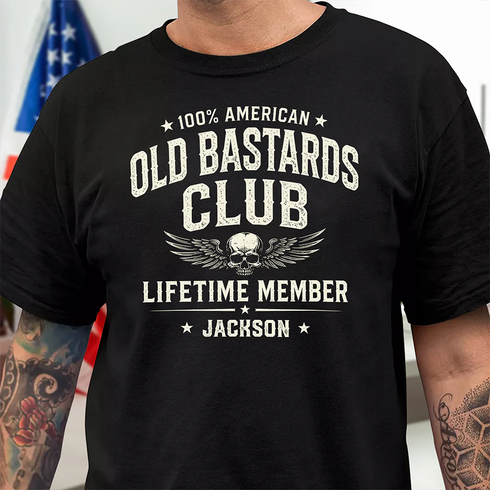 Custom Name 100% American Old Bastards Club Lifetime Member Dark Shirt - Funny Shirt For Dad, Husband HO82 902776 - Image 5