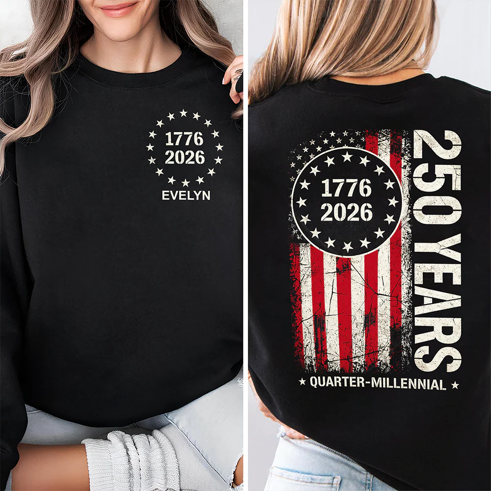 Custom Name 1776–2026 250 Years Quarter Millennial American Front & Back Dark Shirt TH10 169293 - Image 4