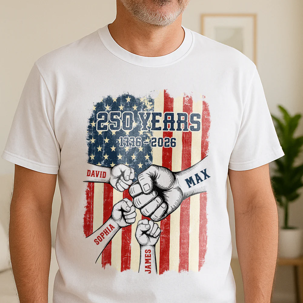 Custom Name 250th Anniversary 1776–2026 American Flag White T-Shirt, Patriotic USA Shirt TH10 169209 - Image 3