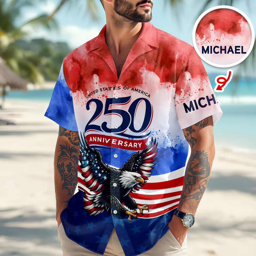 Custom Name 250th United States Of America 1776-2026 Anniversary Patriotic Hawaii Shirt CH07 911296 - Image 3
