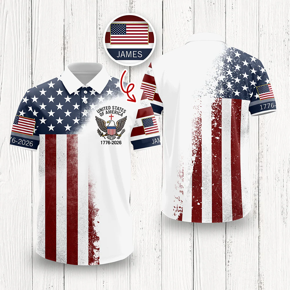Custom Name 250th United States Of America 1776–2026 Anniversary Patriotic Polo Shirt HO82 901948 - Image 3
