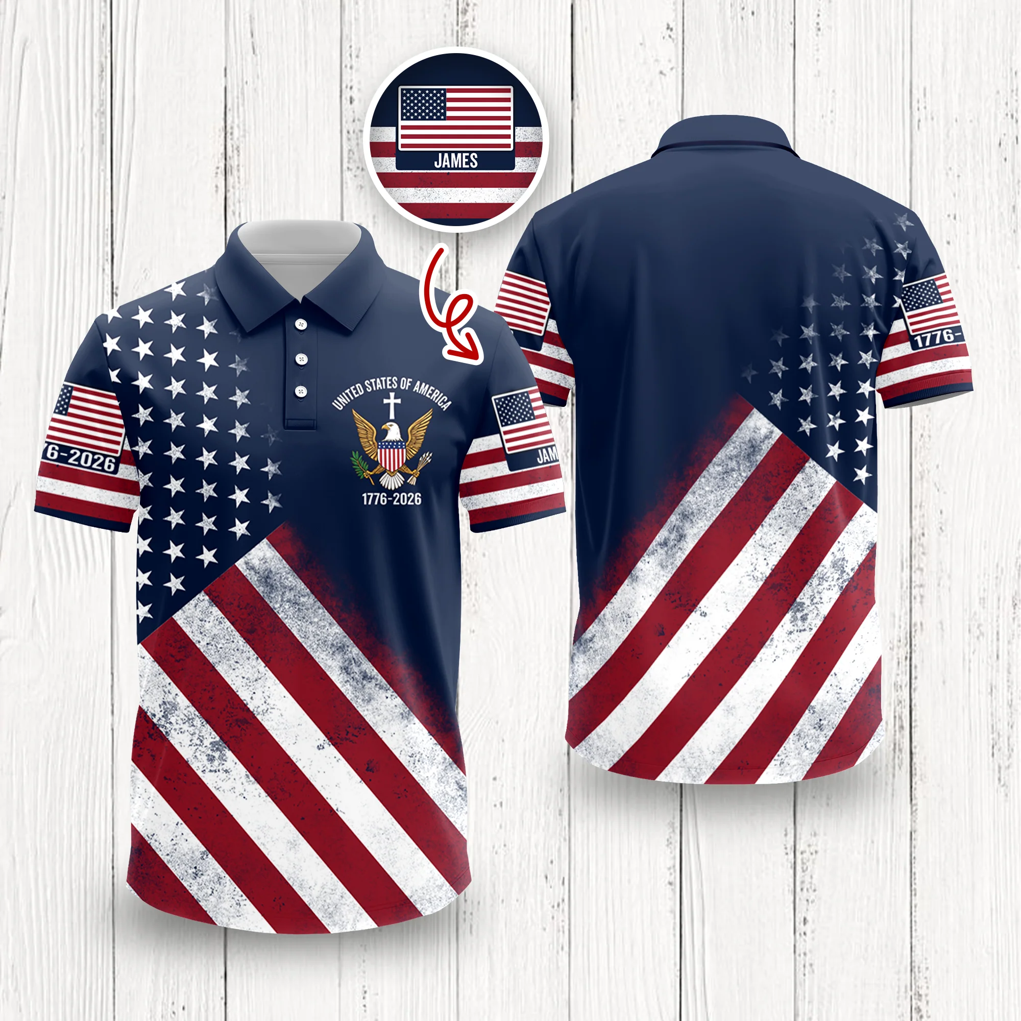 Custom Name 250th United States Of America 1776–2026 Anniversary Patriotic Polo Shirt HO82 901950 - Image 3