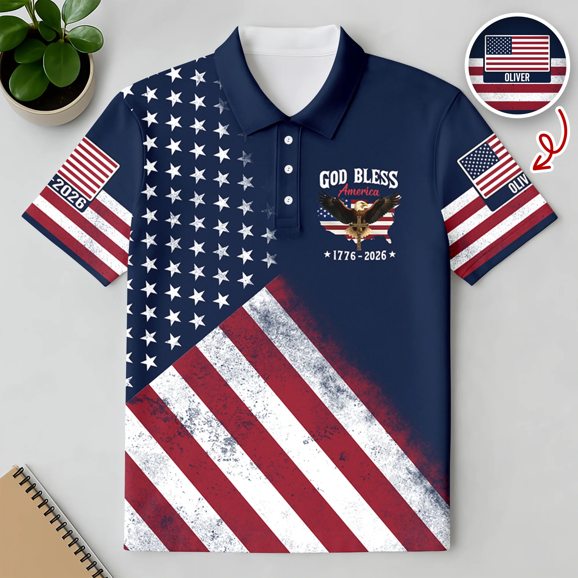 Custom Name 250th United States Of America 1776–2026 Anniversary Patriotic Polo Shirt HO82 901950 - Image 4