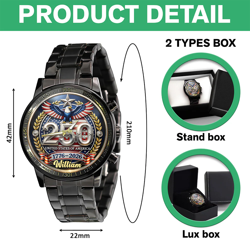 Custom Name 250th United States Of America 1776–2026 Anniversary Patriotic Wrist Watch CH07 911148 - Image 7